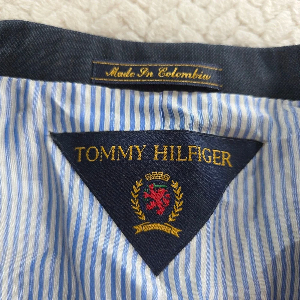 Tommy Hilfiger Worsted Wool 3-Button Navy Blue Blazer Jacket 42L Mens Navy 42L